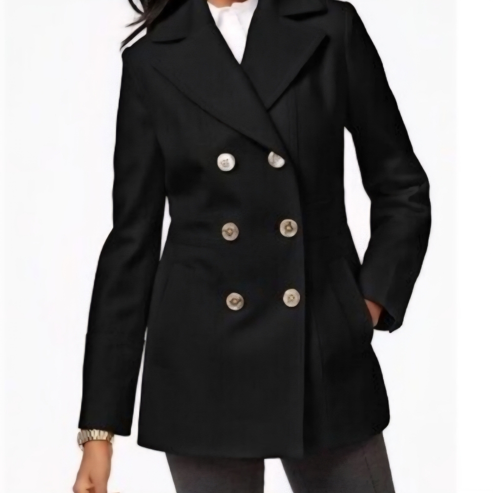 MICHAEL KORS NAVY BLUE WOOL PEA COAT SMALL